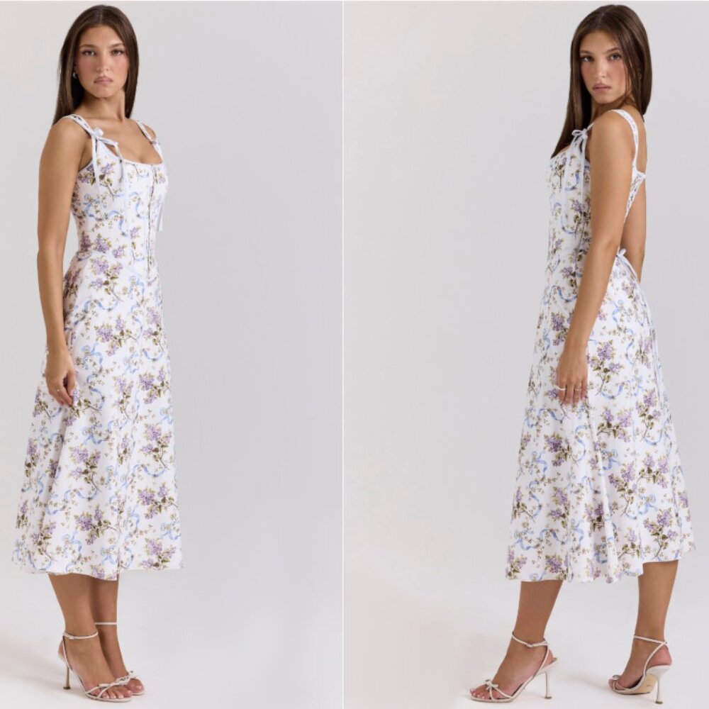 House of CB Dionne off white floral print cotton midi dress NWOT - Picture 5 of 9